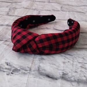 Lele Sadoughi Red and Black Buffalo Plaid Knotted Headband